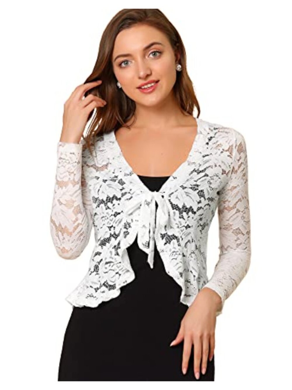 Lace Shrug for Women Tie Front Ruffle Formal Evening Bolero